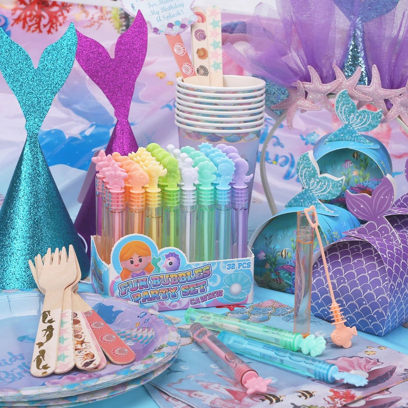 Cawiew 32 Pcs Mermaid Bubbles for Kids with Display Box  8 Color Mini Pastel Bubble Wand for Mermaid Birthday Decorations  Ocean Party Favors  Goody Bag Stuffer  Under The Sea Animal Gift for Girls Toddlers - Image 5
